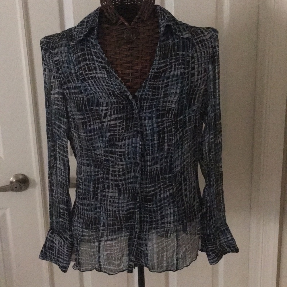 Nine West Silk Shear Blouse-Shirt With Buttons